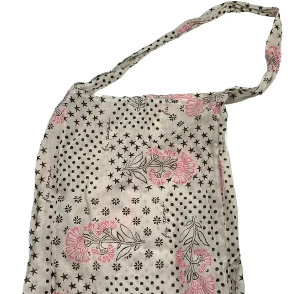 FREE PEOPLE Boho Grey and Pink Flower Shoulder Tote Bag Purse Small